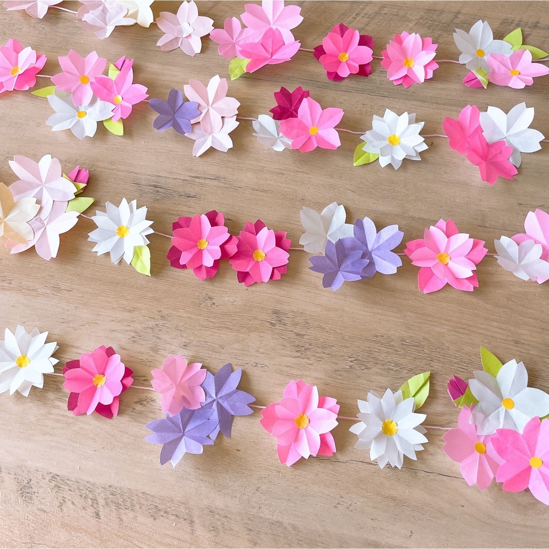 春の花ガーランド☆ 3月　4月　壁面 ハンドメイドの素材/材料(型紙/パターン)の商品写真