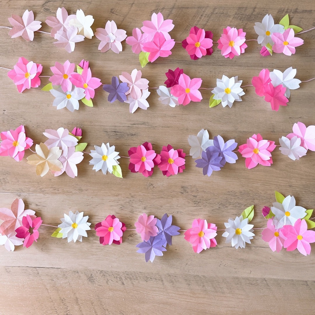 春の花ガーランド☆ 3月　4月　壁面 ハンドメイドの素材/材料(型紙/パターン)の商品写真