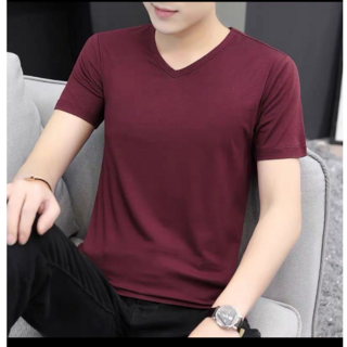 メンズ Vネック Tシャツ 無地 レッド(Tシャツ/カットソー(半袖/袖なし))