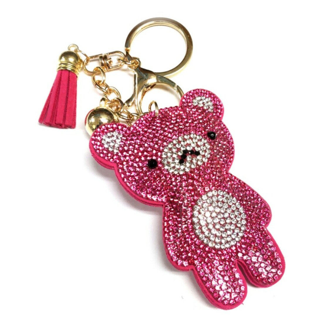 レッドピンクの熊モチーフキラキラバッグチャームキーホルダー レディースのファッション小物(キーホルダー)の商品写真