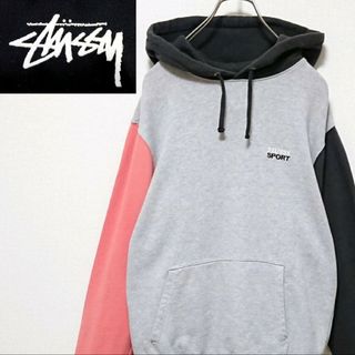 ステューシー(STUSSY)のステューシー 刺繍 ロゴ 切り替え プルオーバー オーバーサイズ パーカー(パーカー)