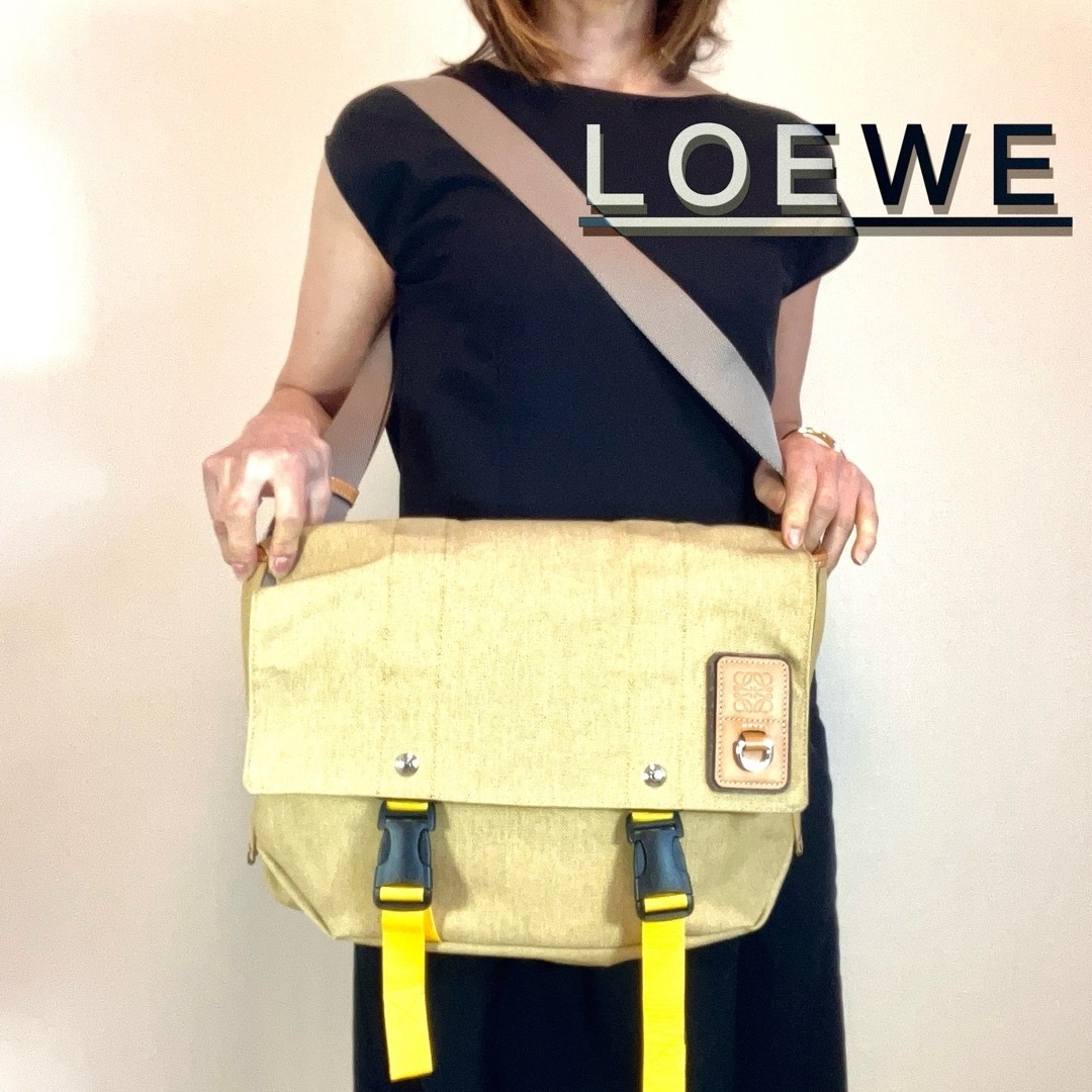 横28cm縦18cm幅6cm美品 Eye/LOEWE/Nature キャンバス メッセンジャーバッグ ロエベ