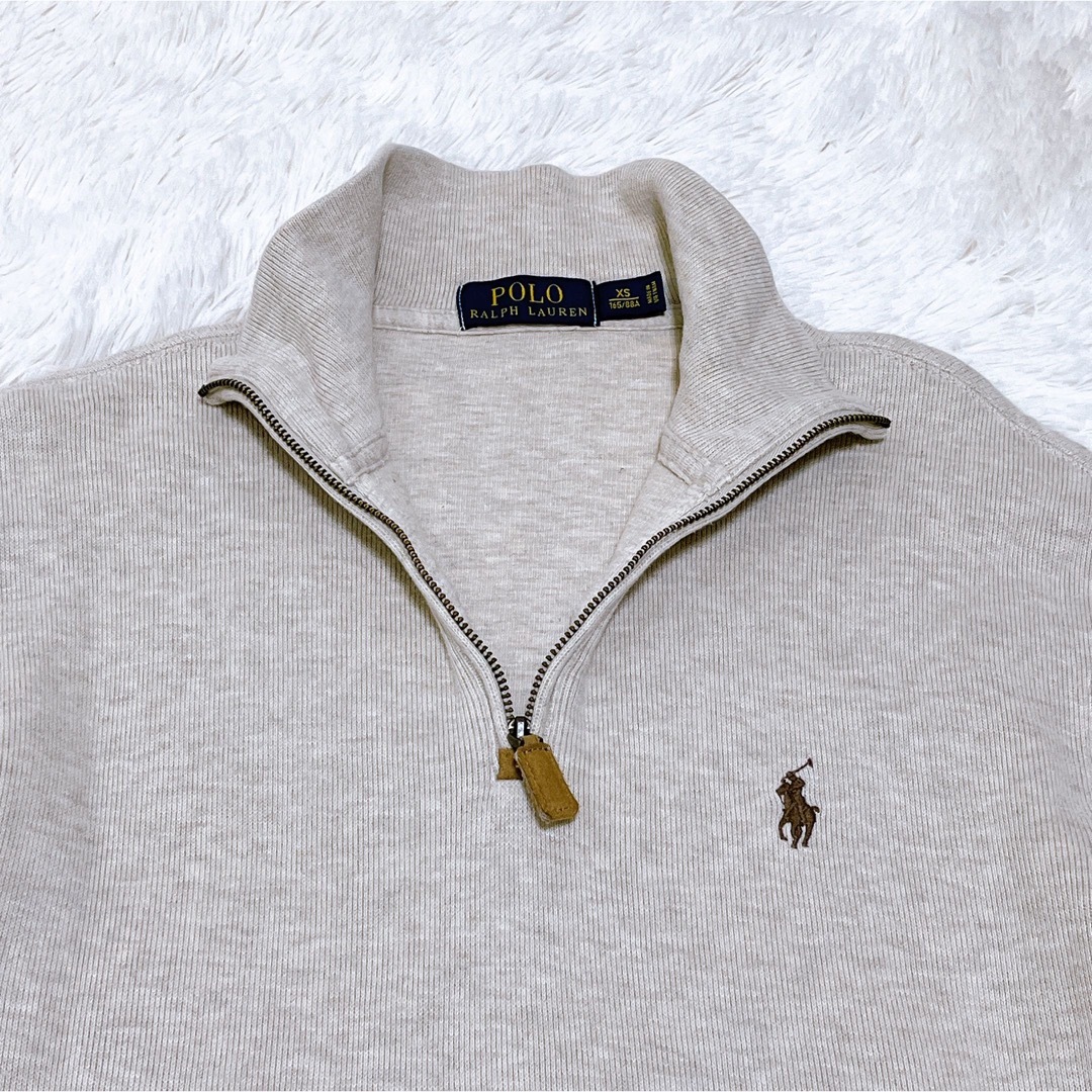 POLO RALPH LAUREN(ポロラルフローレン)の美品 POLO Ralphlaulen ハーフジップ スウェット ベージュ レディースのトップス(トレーナー/スウェット)の商品写真