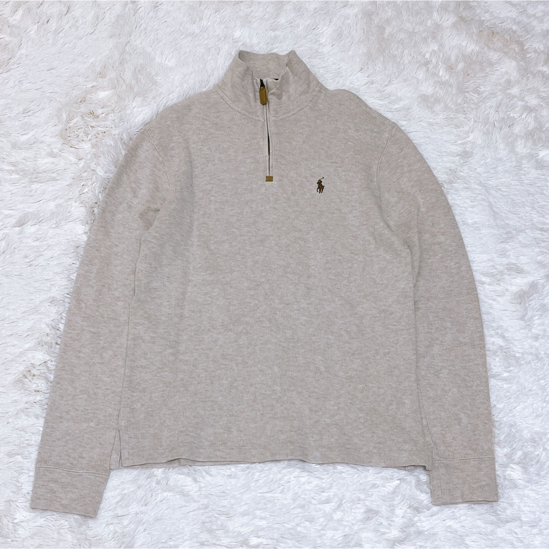 POLO RALPH LAUREN(ポロラルフローレン)の美品 POLO Ralphlaulen ハーフジップ スウェット ベージュ レディースのトップス(トレーナー/スウェット)の商品写真