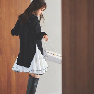 Rirandture - Rirandture 配色ラインシャツドッキングチュニック Rirandture - Rirandture 配色ラインシャツドッキングチュニック