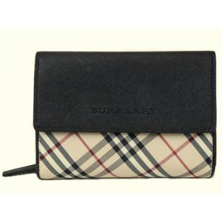 バーバリー(BURBERRY)のBURBERRY　バーバリー　折り財布　ノバチェック　コンパクトウォレット　ベージュ系×ブラック　キャンバス　レディース　シンプル　ギフト　プレゼント包装可【中古】松前R56号店(財布)