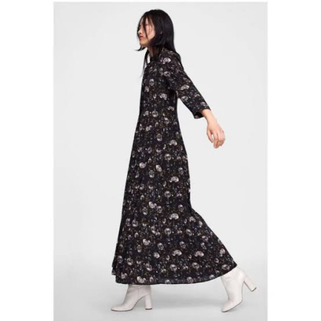 ZARA - 美品 ZARA ザラ ロングワンピース ワンピース 花柄 黒 ZARA - 美品 ZARA ザラ ロングワンピース ワンピース 花柄 黒