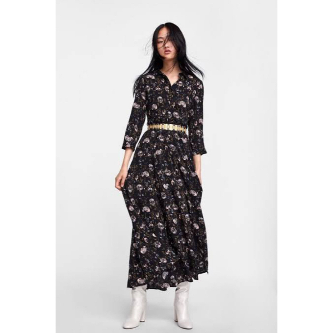ZARA - 美品 ZARA ザラ ロングワンピース ワンピース 花柄 黒 ZARA - 美品 ZARA ザラ ロングワンピース ワンピース 花柄 黒
