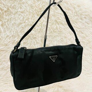 プラダ(PRADA)の極美品＊PRADA ハンドバッグ アクセサリーポーチ メイク 三角ロゴ ブラック(ハンドバッグ)