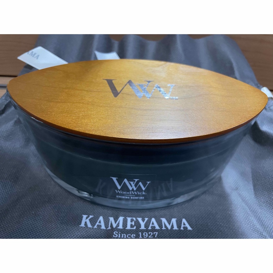 Kameyama(カメヤマ)のWoodWickハースウィック　「イブニングバンファイア」 ハンドメイドのインテリア/家具(アロマ/キャンドル)の商品写真