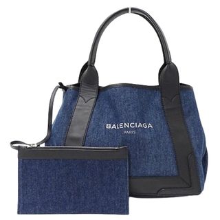 BALENCIAGA バレンシアガ ネイビーカバス パンチングロゴトートバッグレディース