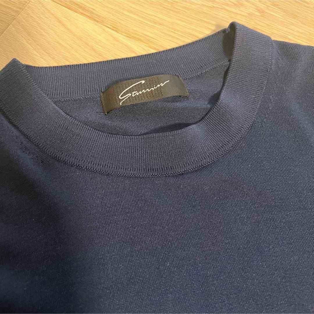 STUNNING LURE(スタニングルアー)のrウォッシャブルシルクプルオーバー　ネイビー　S  薄手　ロンT ロングtシャツ レディースのトップス(Tシャツ(長袖/七分))の商品写真
