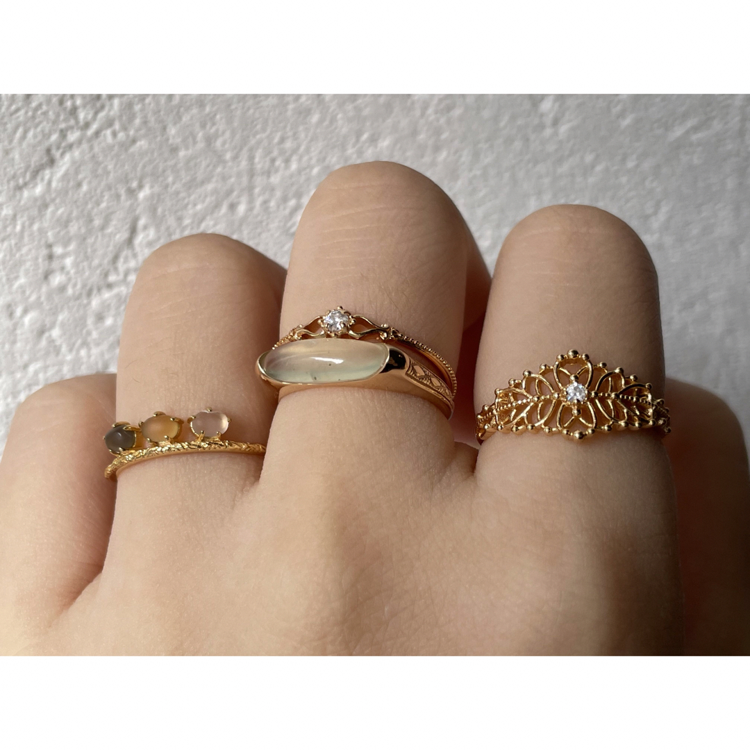 蔦のデザインリング　茶水晶　黄水晶　白水晶　キャンディ指輪　重ね付け レディースのアクセサリー(リング(指輪))の商品写真