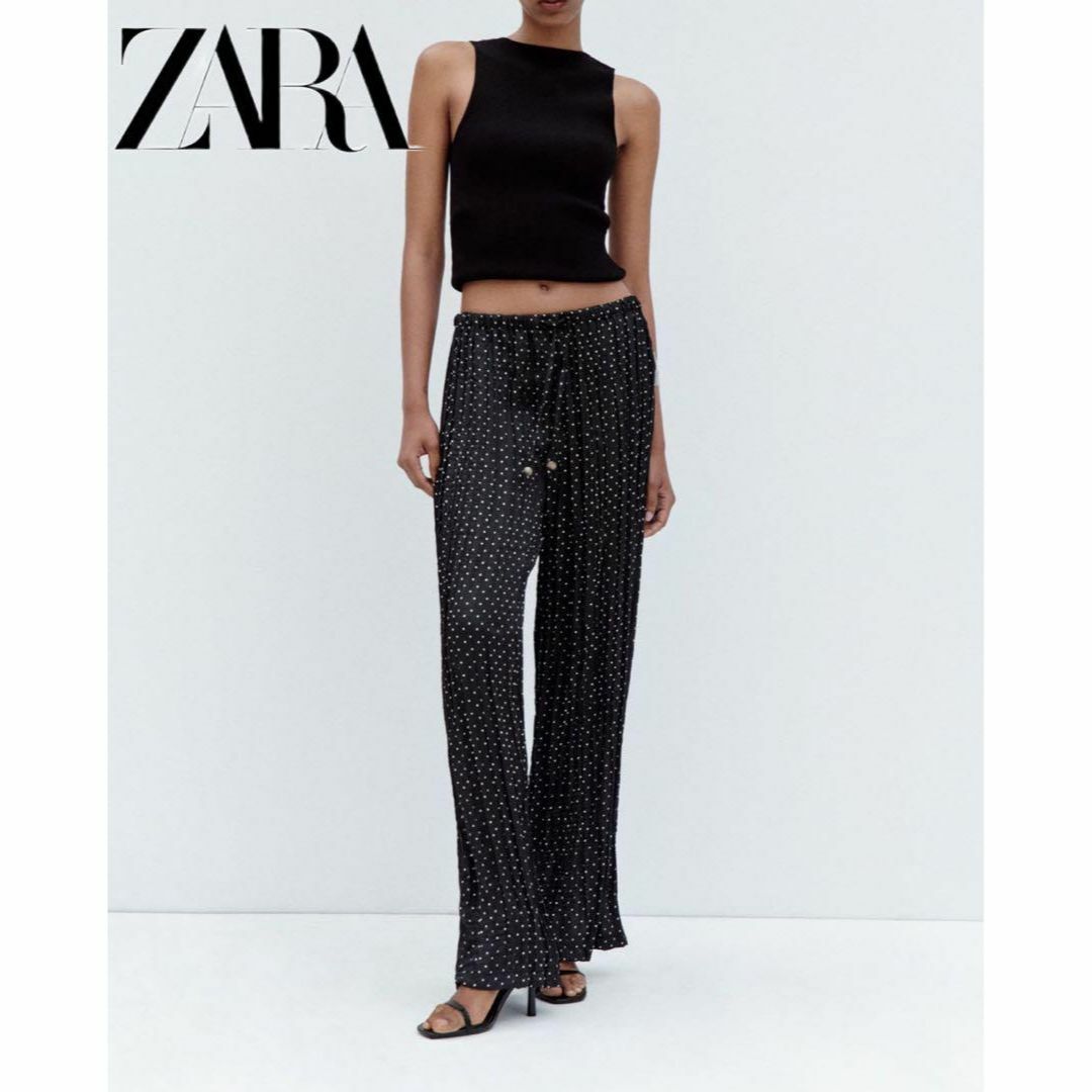 ZARA(ザラ)のsas様8ZARAリンクルエフェクトWIDE-LEG ドットプリント パンツ S レディースのパンツ(カジュアルパンツ)の商品写真