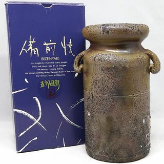 未使用 備前焼 『 五郎辺衛 』 窯 耳付中花　耳付き 花瓶 箱付き(陶芸)