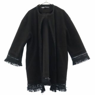 ザラ(ZARA)のザラ レース フリンジ ノーカラージャケット S ブラック ZARA レディース 古着 【240218】(ノーカラージャケット)