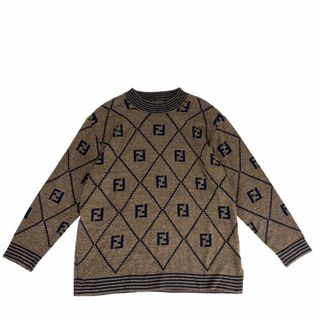 フェンディ(FENDI)の【在庫一掃】FENDI フェンディ ニット FF柄 セーター 長袖 服 トップス アパレル ブラウン 茶 アクリル  ウール   レディース 秋 冬【中古品】(ニット/セーター)