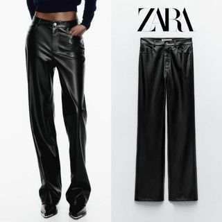 ザラ(ZARA)の10 ZARA フェイクレザーハイウエストパンツ 36(カジュアルパンツ)