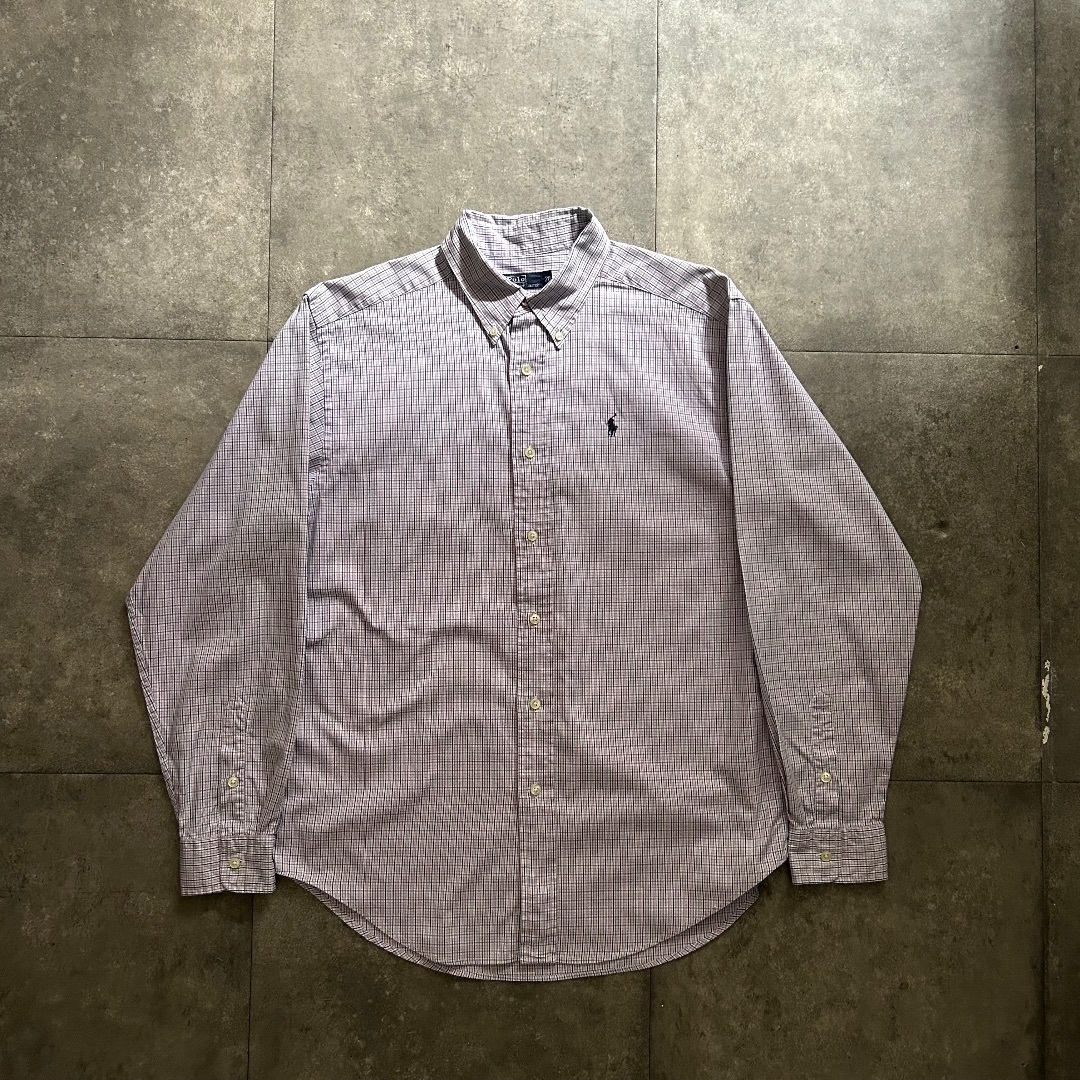 POLO RALPH LAUREN(ポロラルフローレン)の90s ラルフローレン ボタンダウンシャツ ピンク×ネイビー メンズのトップス(シャツ)の商品写真
