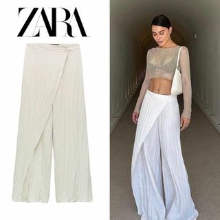 ザラ(ZARA)の22 ZARA リンクルエフェクト WIDE-LEG ラップパンツ M(カジュアルパンツ)