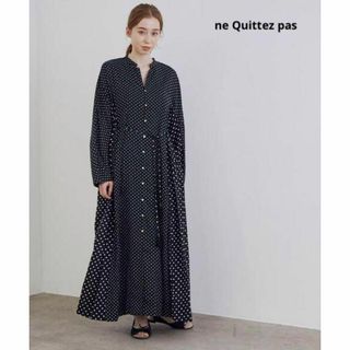 ヌキテパ(ne Quittez pas)の定価2.6万★ne Quittez pas★ヌキテパ★ドットワンピース★金ボタン(ロングワンピース/マキシワンピース)