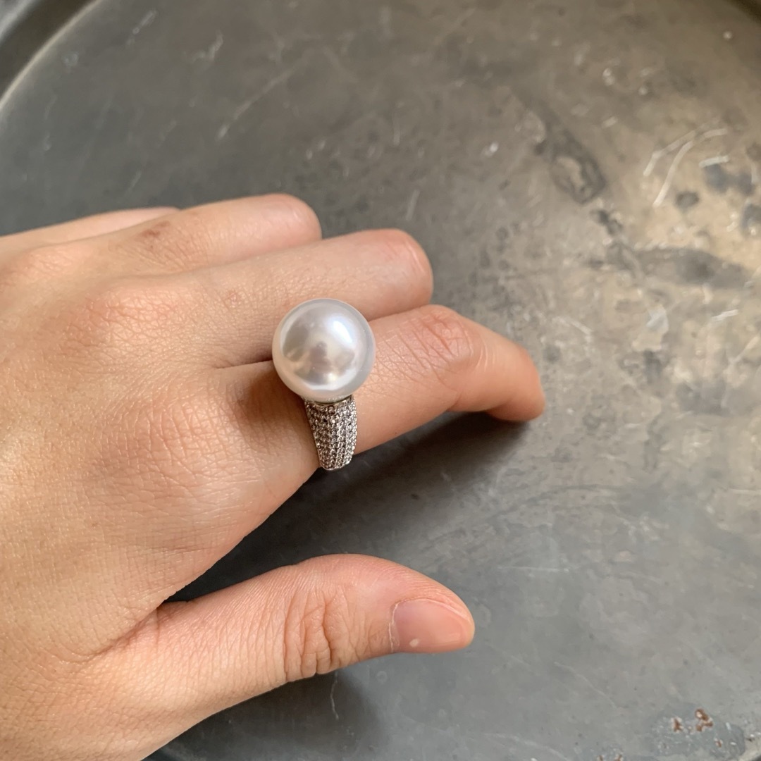 czダイヤ　ワンポイントパールリング　シルバー レディースのアクセサリー(リング(指輪))の商品写真