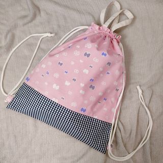 №3体操着袋　ナップサック　入園入学セット　蝶々×ピンク　ハンドメイド(体操着入れ)