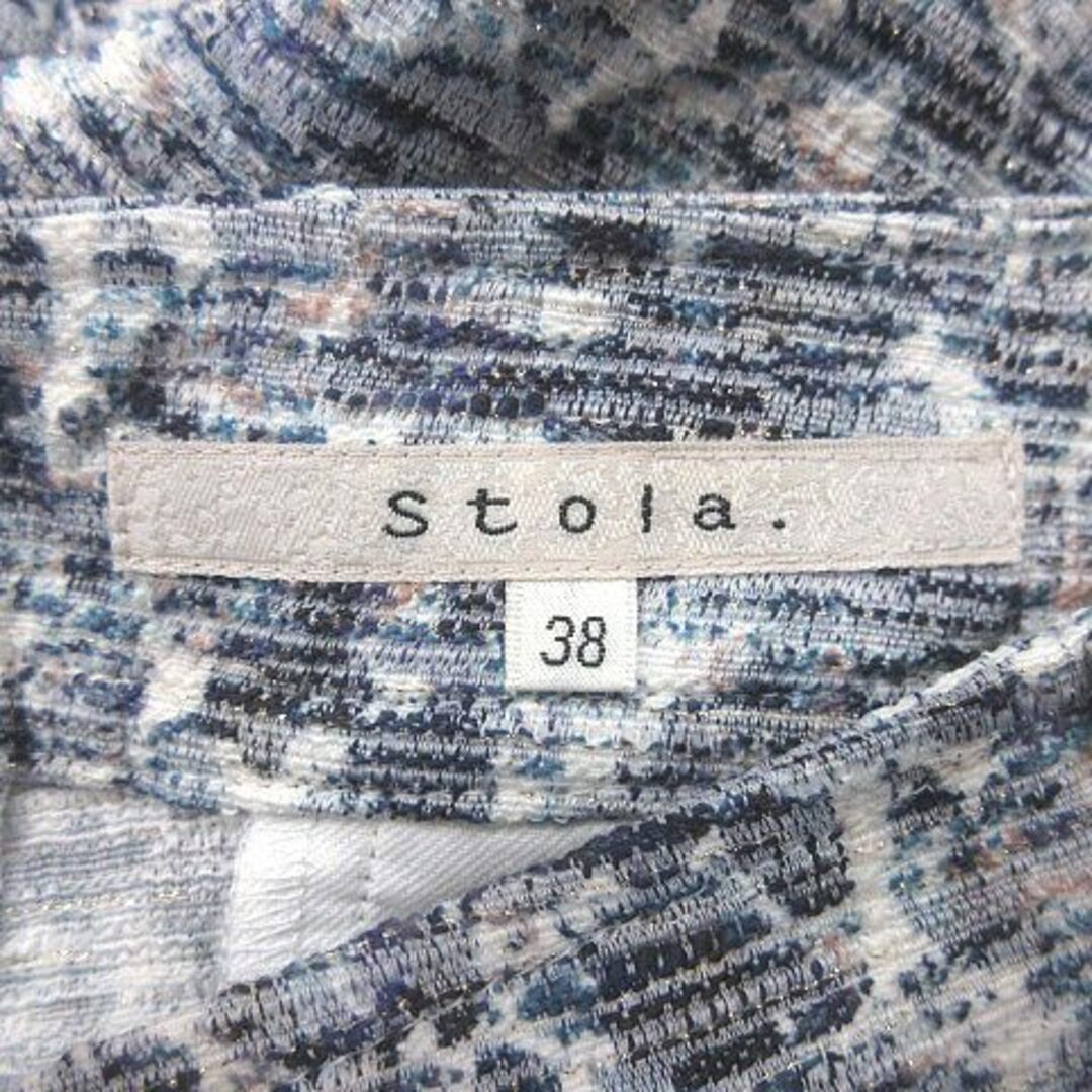 Stola.(ストラ)のストラ テーパードパンツ アンクル丈 総柄 38 白 ホワイト 紺 ネイビー レディースのパンツ(その他)の商品写真