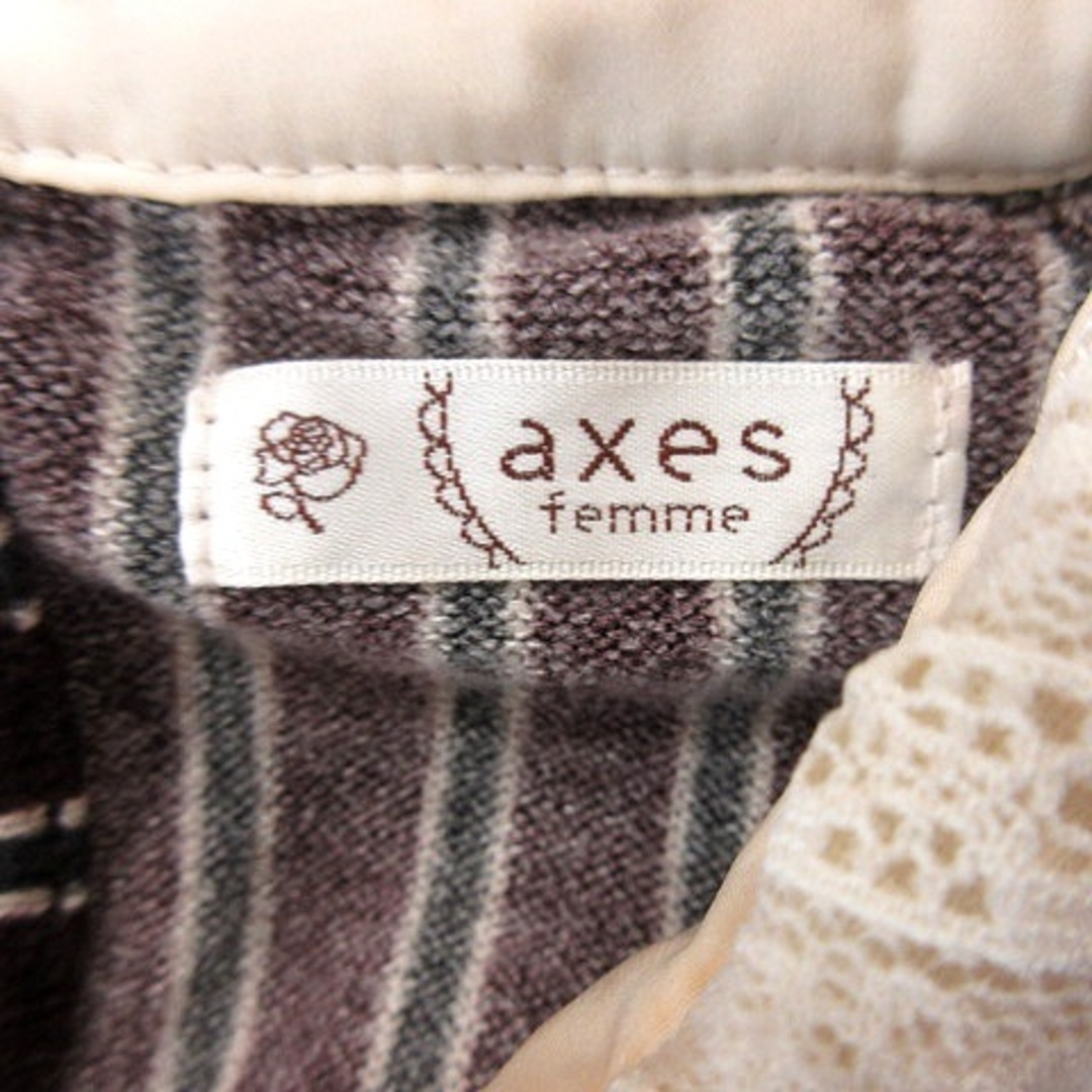 axes femme(アクシーズファム)のアクシーズファム ニットセーター ステンカラー レース ストライプ 長袖 M 紫 レディースのトップス(ニット/セーター)の商品写真