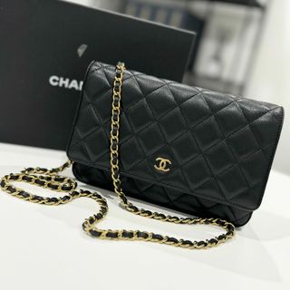 シャネル(CHANEL)の美品 シャネル ラムスキン マトラッセ チェーンウォレット ブラック(ショルダーバッグ)