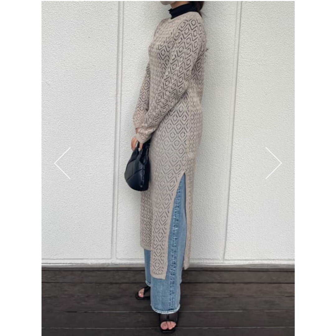 AZUL by moussy(アズールバイマウジー)のCROCHET SLIT LONG KNIT TOPS レディースのワンピース(ロングワンピース/マキシワンピース)の商品写真