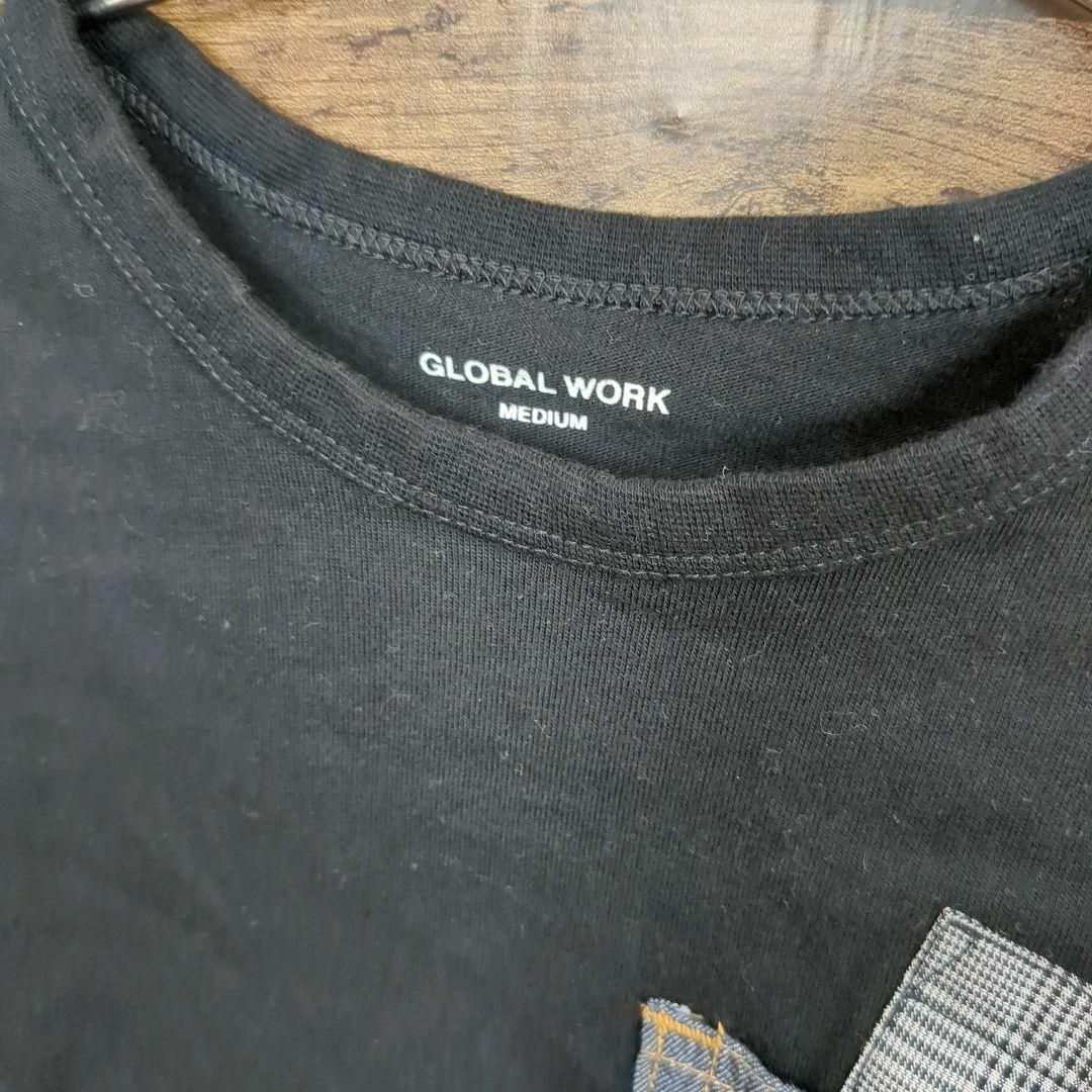 GLOBAL WORK(グローバルワーク)の【GLOBAL WORK】七分袖　カットソー　ブラック　チェック　110cm キッズ/ベビー/マタニティのキッズ服男の子用(90cm~)(Tシャツ/カットソー)の商品写真