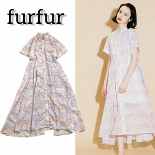 ファーファー(fur fur)の【202】★深田恭子着用☆ファーファー　柄ハシゴパジャマ シャツワンピース 花柄(ロングワンピース/マキシワンピース)