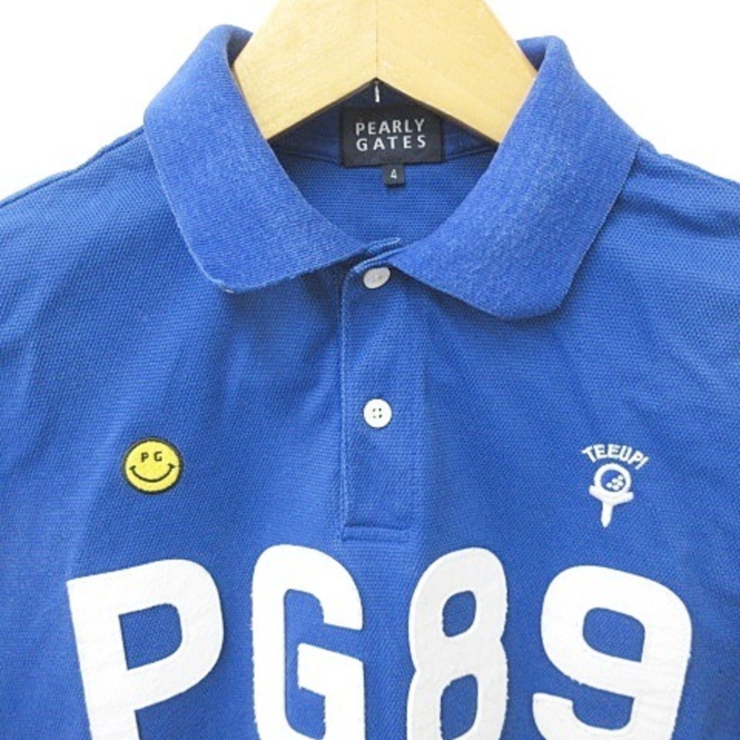 PEARLY GATES(パーリーゲイツ)のパーリーゲイツ ゴルフ ポロシャツ 半袖 アップリケ 刺繍 リブ 青 白 4 スポーツ/アウトドアのゴルフ(ウエア)の商品写真