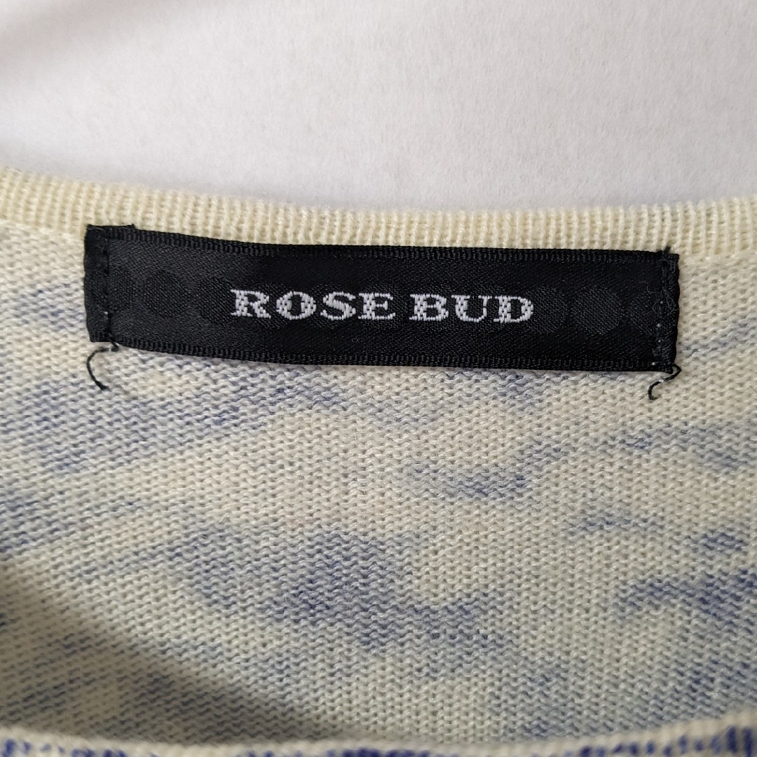 ROSE BUD(ローズバッド)のROSE BUD ローズバッド 総柄 ニット アンゴラ混 半袖 チュニック 青白 レディースのトップス(チュニック)の商品写真