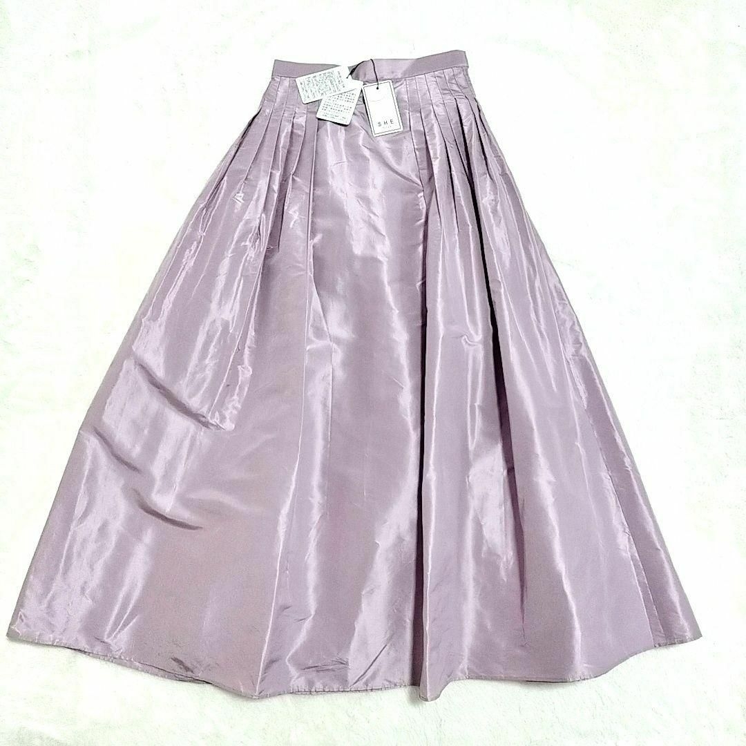 新品未使用 訳あり SHE Tokyo スカートロング パープル シルク レディースのスカート(ロングスカート)の商品写真
