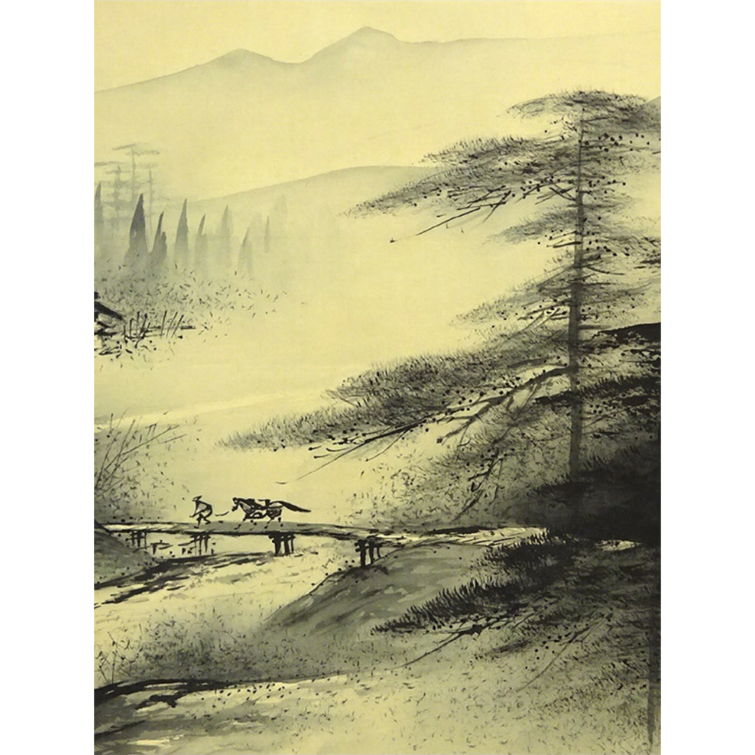 掛軸 狩野派直系 稲川光風『水墨山水図』絹本 肉筆 共箱付 掛軸 狩野派直系 稲川光風『水墨山水図』絹本 肉筆 共箱付