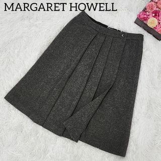 マーガレットハウエル(MARGARET HOWELL)の極美品 マーガレットハウエル S プリーツ 巻きスカート ウール (ひざ丈スカート)