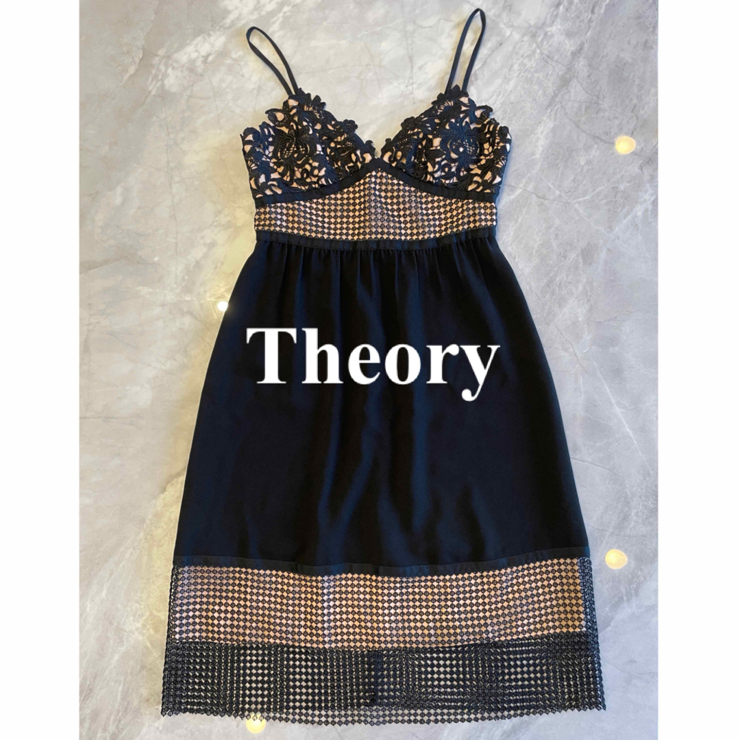 theory(セオリー)の【美品】theory刺繍ミニドレス キャミ レース ワンピース セクシー キャバ レディースのワンピース(ミニワンピース)の商品写真