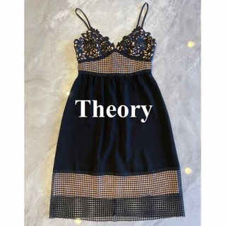 セオリー(theory)の【美品】theory刺繍ミニドレス キャミ レース ワンピース セクシー キャバ(ミニワンピース)