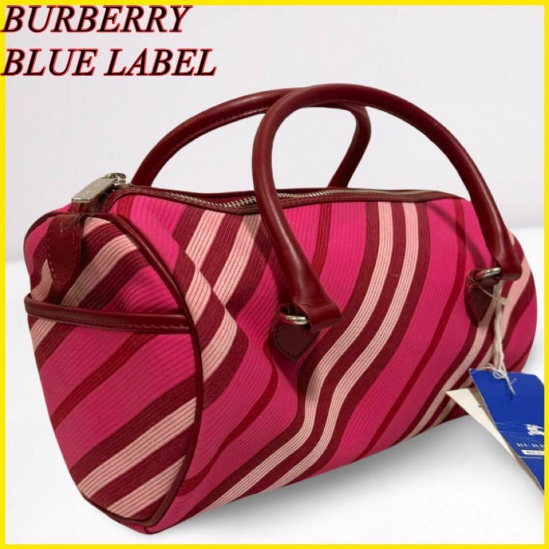 BURBERRY BLUE LABEL(バーバリーブルーレーベル)の【極美品タグ付き】バーバリー ブルーレーベル ハンドバッグ ストライプ ピンク レディースのバッグ(ハンドバッグ)の商品写真