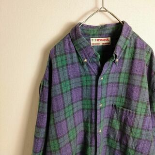 マックレガー タータンチェック柄 ボタンダウンシャツ 緑 紫 日本製 ビンテージ(シャツ)
