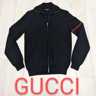 グッチ(Gucci)のGUCCI　グッチ　ジップアップ　ニット　シェリーライン　L　黒　メンズ　美品(ニット/セーター)