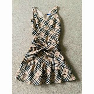 バーバリー(BURBERRY)のBURBERRY ノバチェック ウール ティアードワンピース リボンベルト(ひざ丈ワンピース)