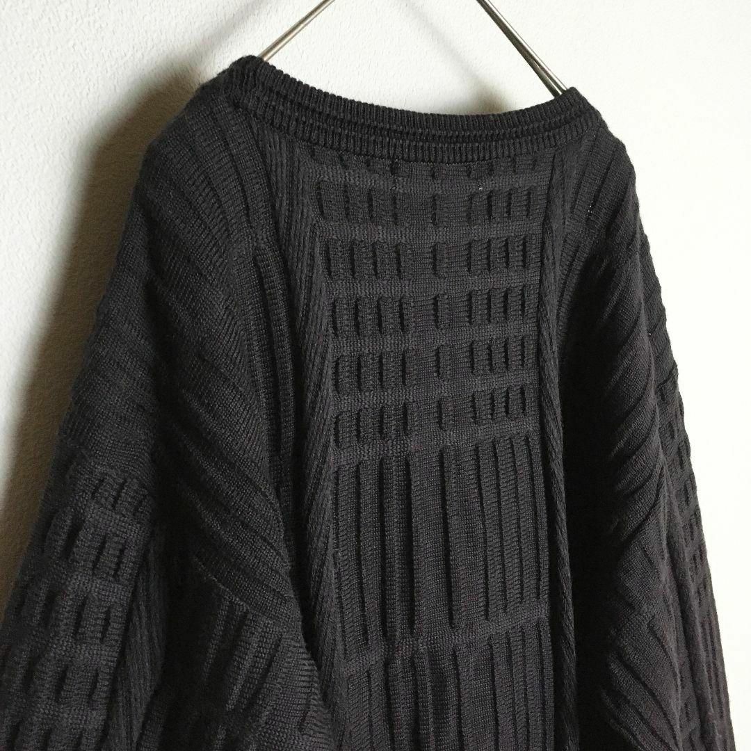 【ニット】立体編み 3D 凹凸 Lサイズ 紫 ワントーン 古着 メンズのトップス(ニット/セーター)の商品写真