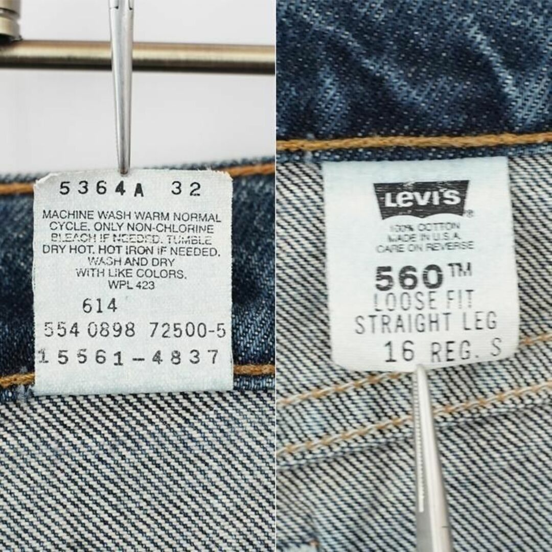 Levi's(リーバイス)のW35相当 リーバイス560 ダークブルーデニム 青 USA製 90s 6848 レディースのパンツ(デニム/ジーンズ)の商品写真