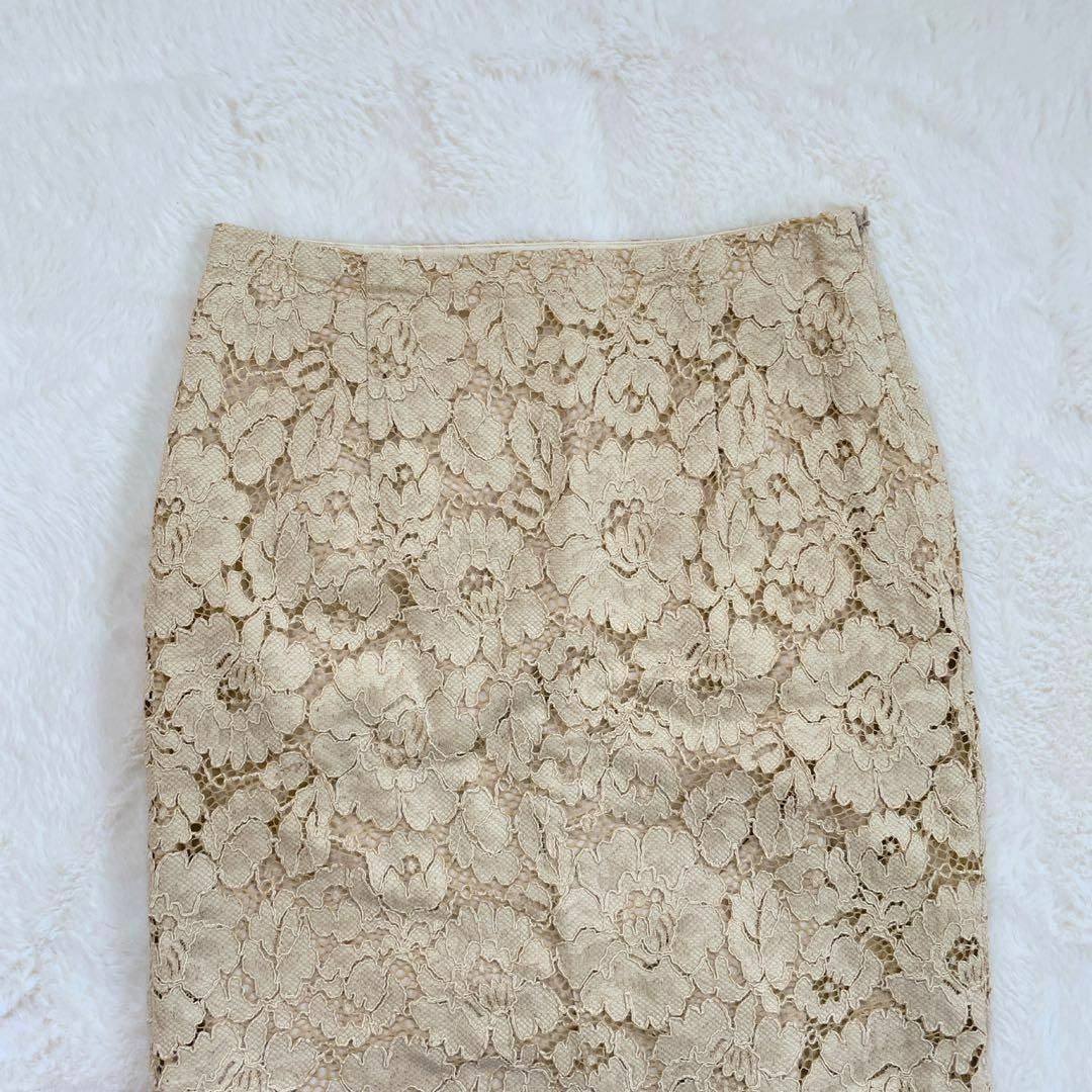 Whim Gazette(ウィムガゼット)のWhim Gazette　ウィムガゼット　レースタイトスカート　ベージュ　M レディースのスカート(ひざ丈スカート)の商品写真