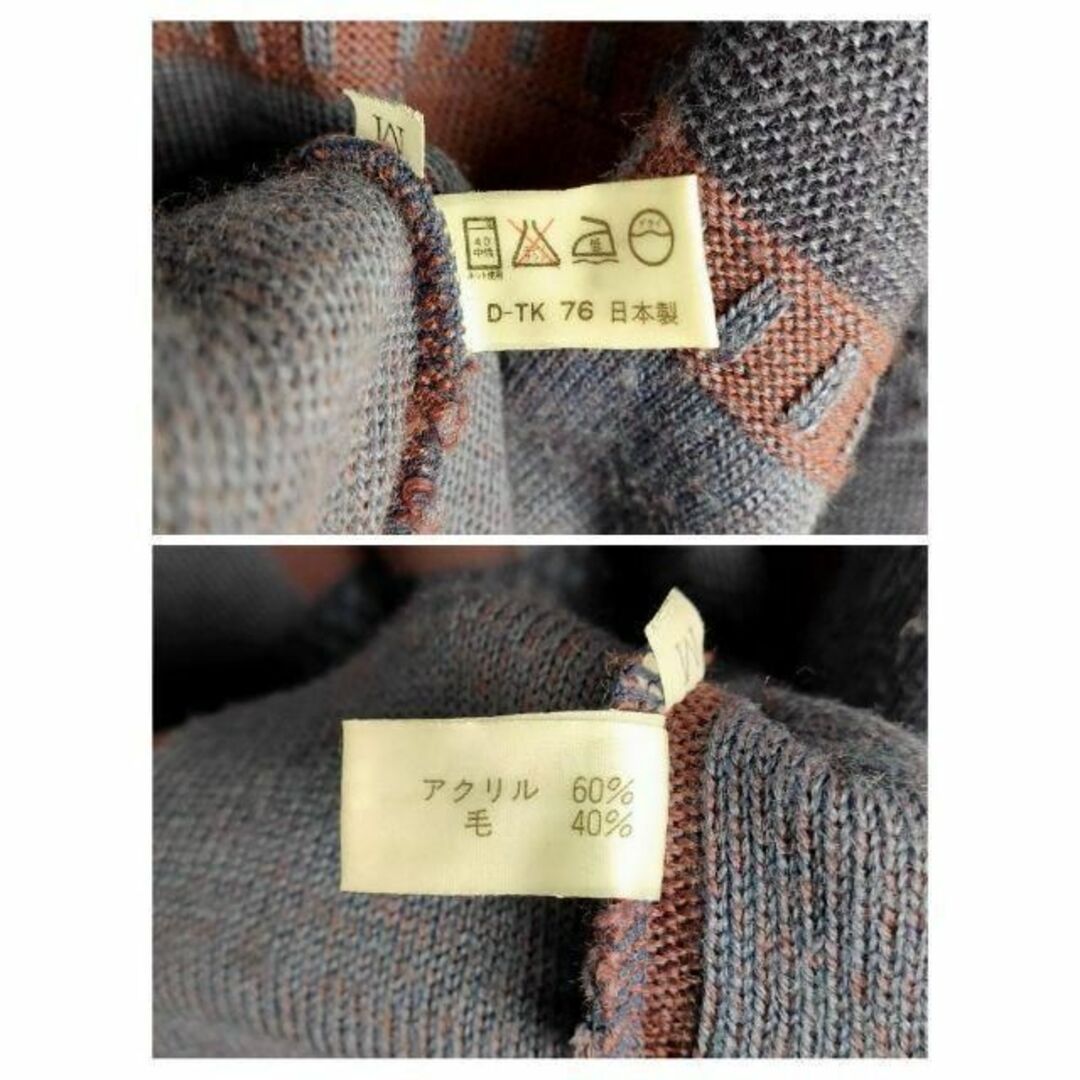 マルチボーダー柄 ニット くすみパープル 立体 格子 太アーム 日本製 レトロ メンズのトップス(ニット/セーター)の商品写真