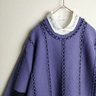 ニット＆ブラウスセット パープル 紫 襟刺繍 日本製 レトロコーデ(ニット/セーター)