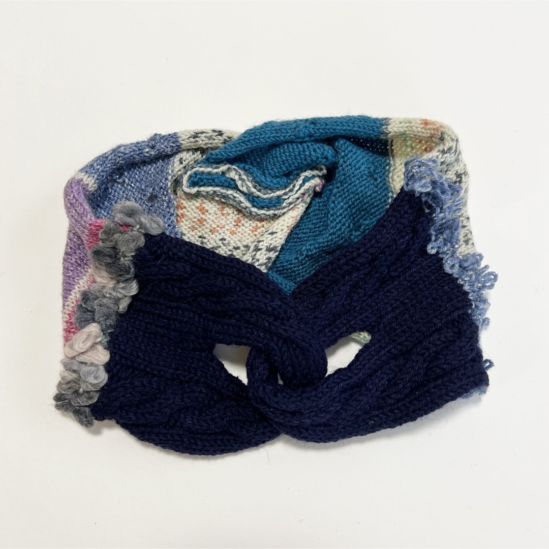 【手編み】Opal毛糸 クロス型ヘアターバン レリーフ編み完全オリジナル ハンドメイドのアクセサリー(ヘアアクセサリー)の商品写真
